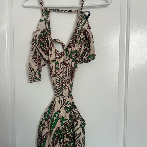 Zara Floral Leaf Print Linen Blend MIDI dress size small boho bloggers favorite - Picture 9 of 15
